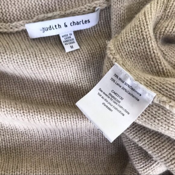 Judith & Charles Cashmere Open Chucky Cardigan Sweater Jacket Pockets Wool Tan M - Picture 6 of 10